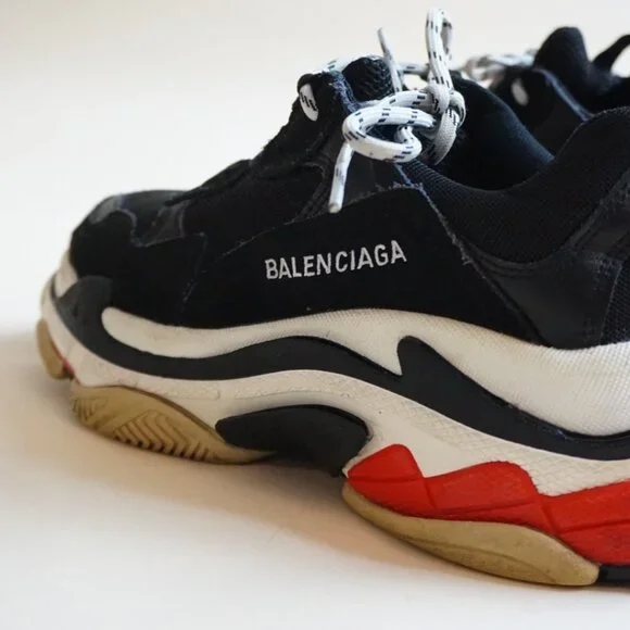 Balenciaga Triple S Mesh/ Leather Black Red White Trainers - Size EU 39 - Picture 2 of 13